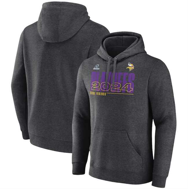 Men's Charcoal Minnesota Vikings Heather 2024 Playoffs Pullover Hoodie